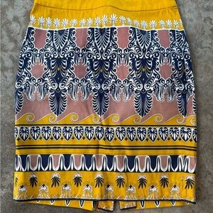 J. Crew Yellow Navy Pink Patterned Pencil Skirt